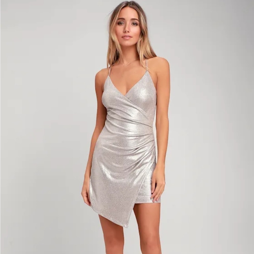 Lulus Love and Luster Silver Ruched Bodycon Dress Size XL